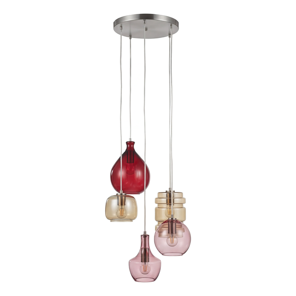 Pendelleuchte GLOWIN - Farbglas / Eisen - 5-flammig - Multicolor