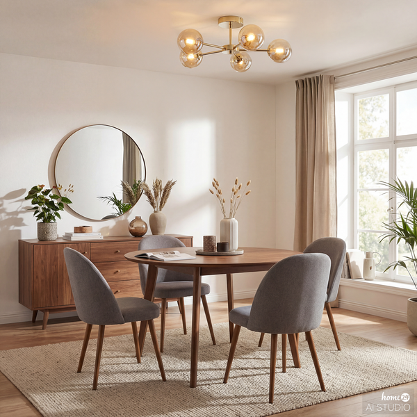 Deckenleuchte Ilumo - Farbglas / Eisen - 5-flammig - Beige / Gold