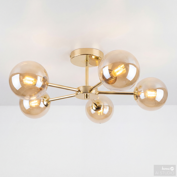 Deckenleuchte Ilumo - Farbglas / Eisen - 5-flammig - Beige / Gold