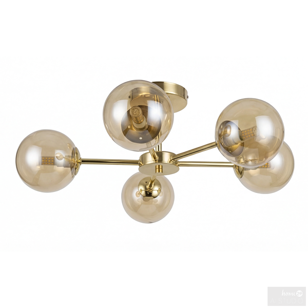 Deckenleuchte Ilumo - Farbglas / Eisen - 5-flammig - Beige / Gold