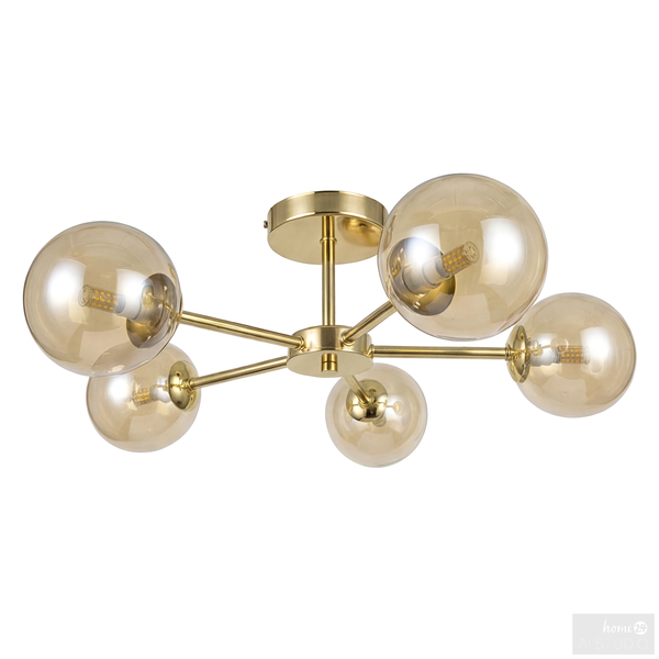 Deckenleuchte Ilumo - Farbglas / Eisen - 5-flammig - Beige / Gold