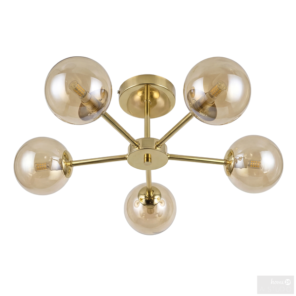 Deckenleuchte Ilumo - Farbglas / Eisen - 5-flammig - Beige / Gold