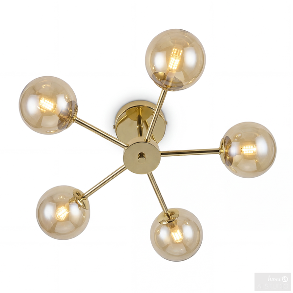 Deckenleuchte Ilumo - Farbglas / Eisen - 5-flammig - Beige / Gold