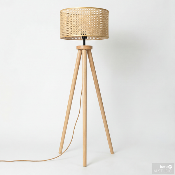 Stehleuchte FLEXO - Kiefer massiv / Rattan - 1-flammig