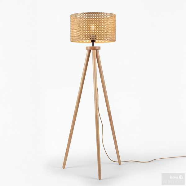 Stehleuchte FLEXO - Kiefer massiv / Rattan - 1-flammig