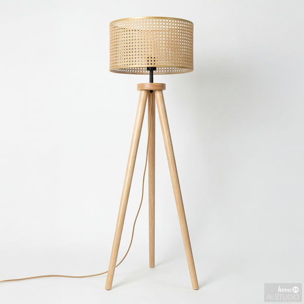 Stehleuchte FLEXO - Kiefer massiv / Rattan - 1-flammig