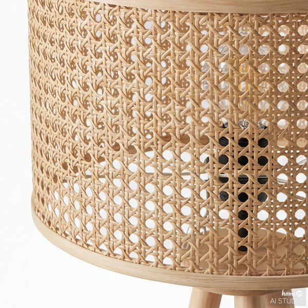 Stehleuchte FLEXO - Kiefer massiv / Rattan - 1-flammig