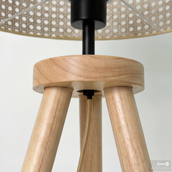 Stehleuchte FLEXO - Kiefer massiv / Rattan - 1-flammig