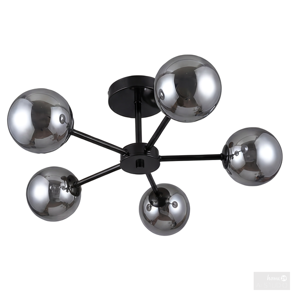Deckenleuchte Ilumo - Rauchglas / Eisen - 5-flammig - Grau / Schwarz