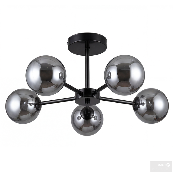 Deckenleuchte Ilumo - Rauchglas / Eisen - 5-flammig - Grau / Schwarz