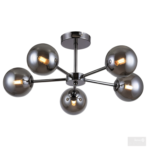 Deckenleuchte Ilumo - Rauchglas / Eisen - 5-flammig - Grau / Schwarz