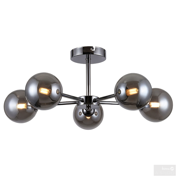 Deckenleuchte Ilumo - Rauchglas / Eisen - 5-flammig - Grau / Schwarz