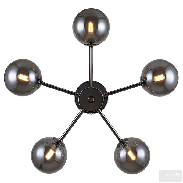 Deckenleuchte Ilumo - Rauchglas / Eisen - 5-flammig - Grau / Schwarz