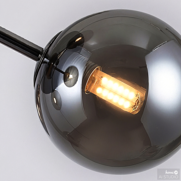 Deckenleuchte Ilumo - Rauchglas / Eisen - 5-flammig - Grau / Schwarz