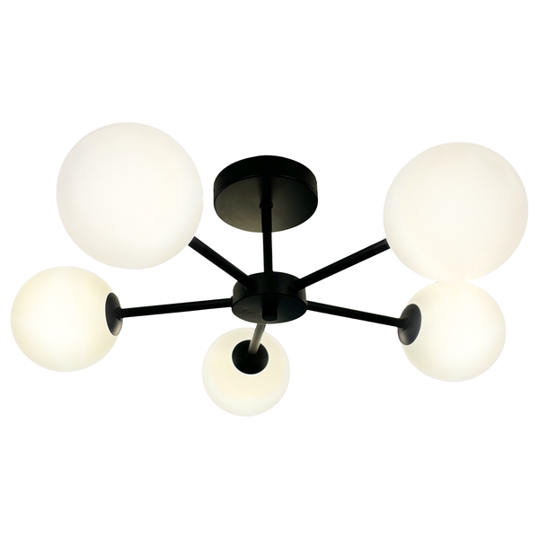 Deckenleuchte ILUMO - Opalglas / Eisen - 5-flammig - Weiß / Schwarz