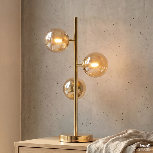 Tischleuchte Ilumo - Farbglas / Eisen - 3-flammig - Beige / Gold