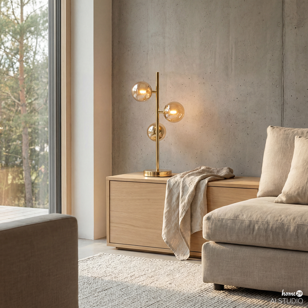 Tischleuchte Ilumo - Farbglas / Eisen - 3-flammig - Beige / Gold