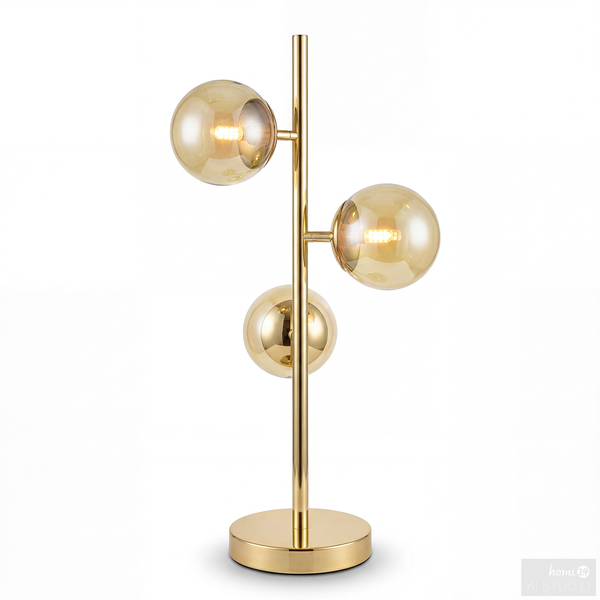 Tischleuchte Ilumo - Farbglas / Eisen - 3-flammig - Beige / Gold