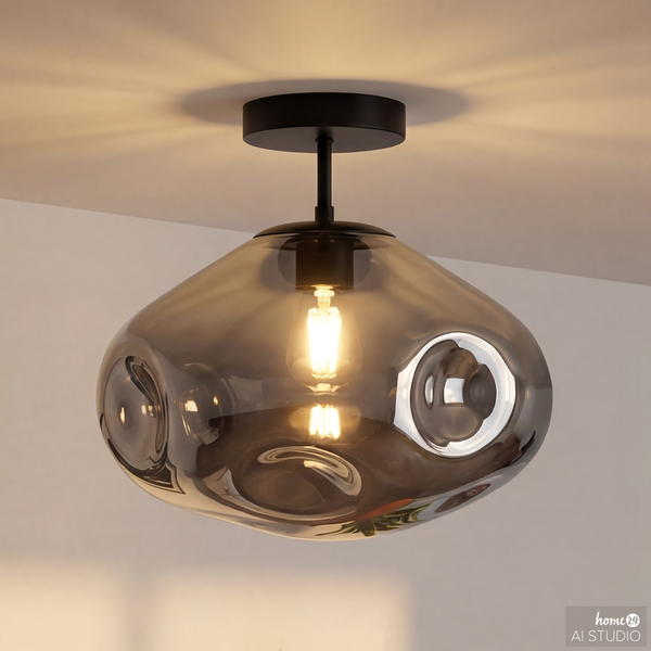 Deckenleuchte WELLO - Rauchglas / Eisen - 1-flammig - Grau