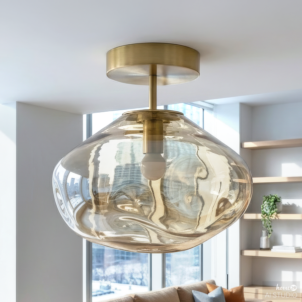 Deckenleuchte Wello - Farbglas / Eisen - 1-flammig - Beige