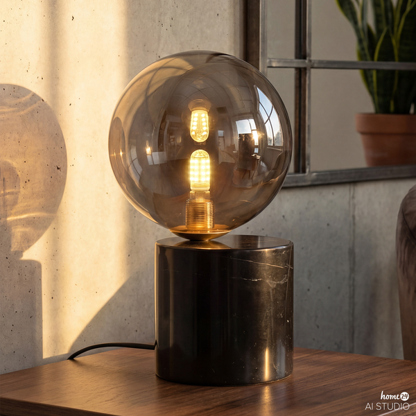 Tischleuchte KAVIO mit Marmorfuß - Rauchglas / Marmor - 1-flammig