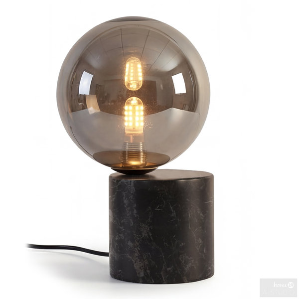 Tischleuchte KAVIO mit Marmorfuß - Rauchglas / Marmor - 1-flammig