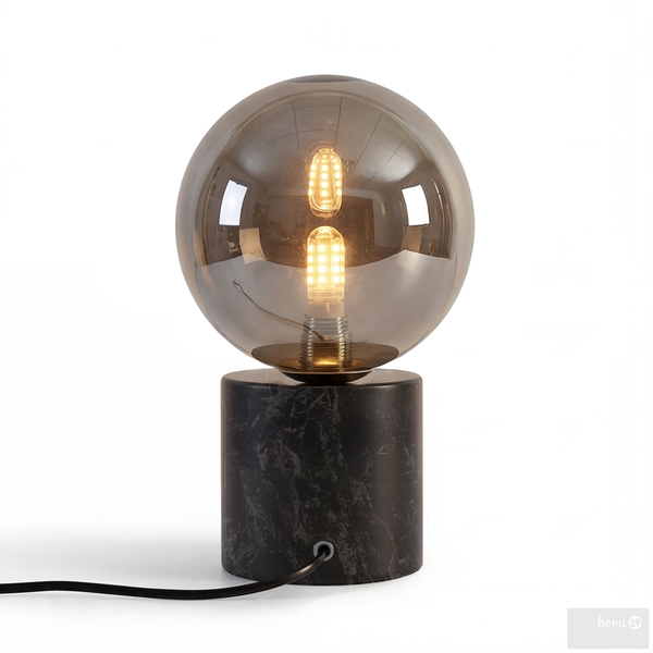 Tischleuchte KAVIO mit Marmorfuß - Rauchglas / Marmor - 1-flammig