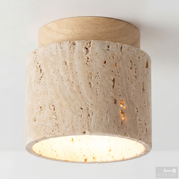 Deckenleuchte PRELO - Travertin / Kiefer massiv - 1-flammig - Beige