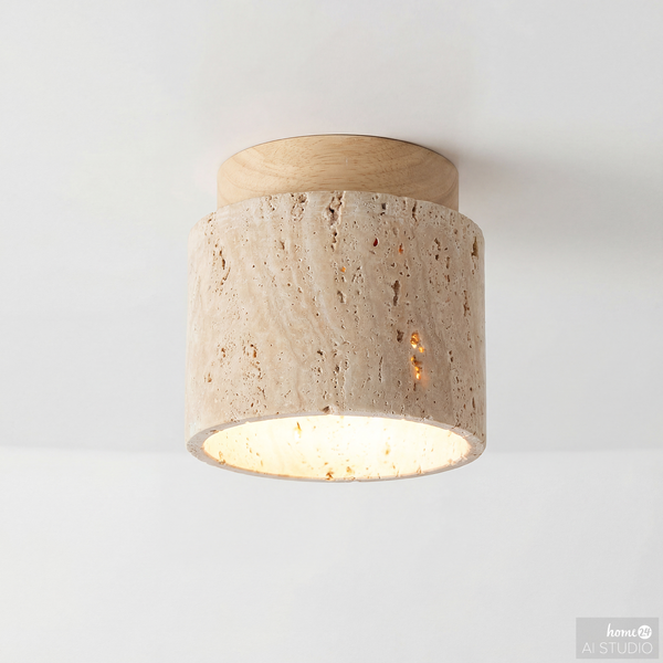 Deckenleuchte PRELO - Travertin / Kiefer massiv - 1-flammig - Beige