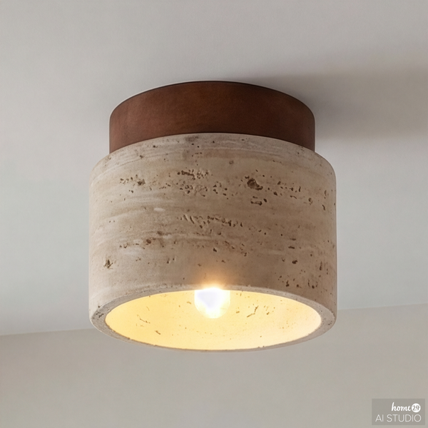 Deckenleuchte Prelo - Kiefer massiv / Marmor - 1-flammig - Braun