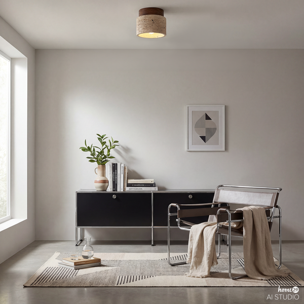 Deckenleuchte Prelo - Kiefer massiv / Marmor - 1-flammig - Braun
