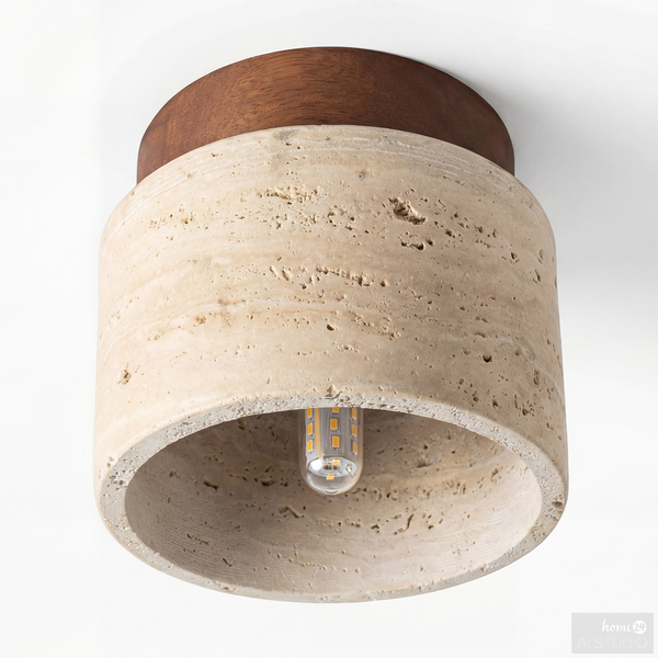 Deckenleuchte Prelo - Kiefer massiv / Marmor - 1-flammig - Braun