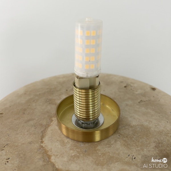 Pendelleuchte ALUXE - Opalglas / Eisen / Travertin - 1-flammig