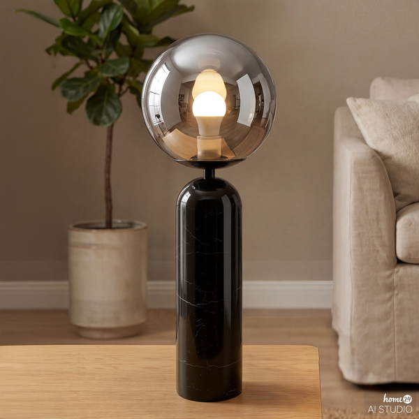 Tischleuchte Onara - Rauchglas / Marmor - 1-flammig - Schwarz