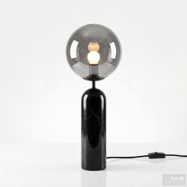 Tischleuchte Onara - Rauchglas / Marmor - 1-flammig - Schwarz