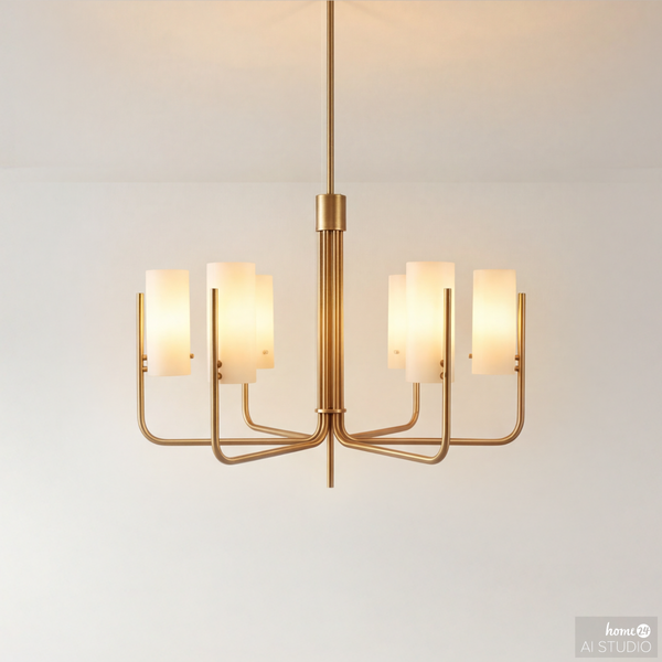 Deckenleuchte GLOYA - Milchglas / Eisen - 6-flammig - Messing