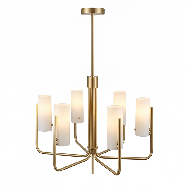 Deckenleuchte GLOYA - Milchglas / Eisen - 6-flammig - Messing