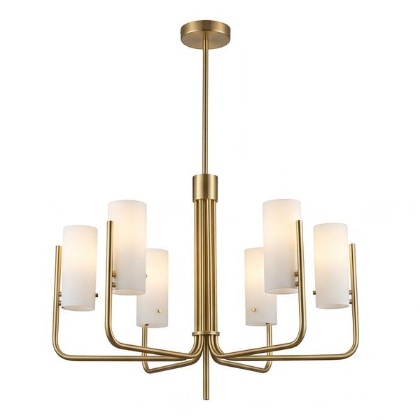 Deckenleuchte GLOYA - Milchglas / Eisen - 6-flammig - Messing