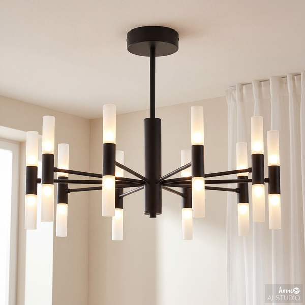 Deckenleuchte FYLUX - satiniertes Glas / Eisen - 20-flammig - Schwarz