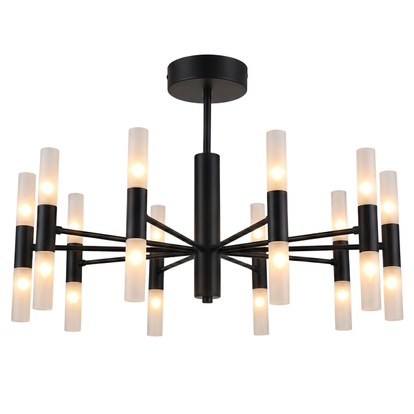 Deckenleuchte FYLUX - satiniertes Glas / Eisen - 20-flammig - Schwarz