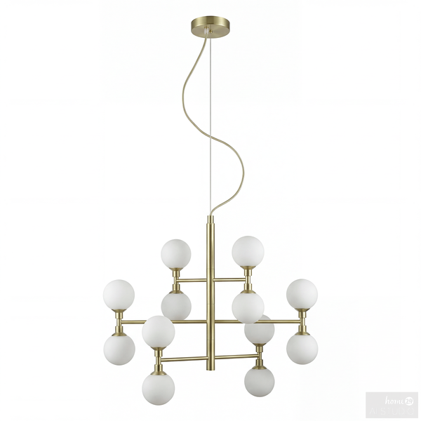 Pendelleuchte Klyro - Opalglas / Eisen - 12-flammig - Gold