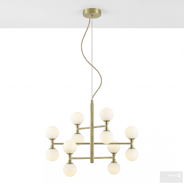 Pendelleuchte Klyro - Opalglas / Eisen - 12-flammig - Gold