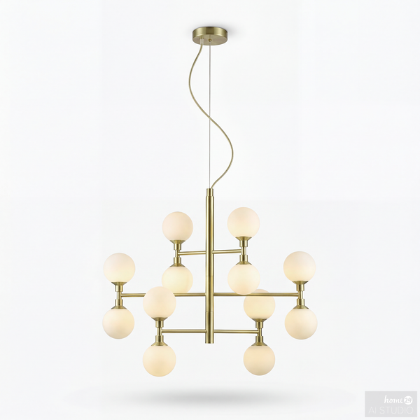 Pendelleuchte Klyro - Opalglas / Eisen - 12-flammig - Gold