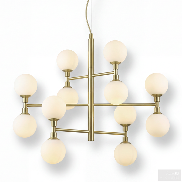 Pendelleuchte Klyro - Opalglas / Eisen - 12-flammig - Gold