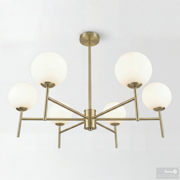 Deckenleuchte ELYRO - Opalglas / Eisen - 6-flammig - Messing