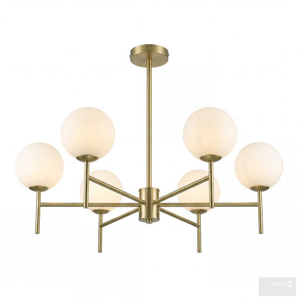 Deckenleuchte ELYRO - Opalglas / Eisen - 6-flammig - Messing