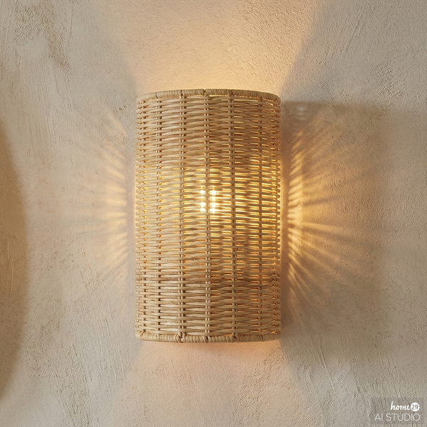 Wandleuchte Wenla - Rattan / Eisen - 1-flammig