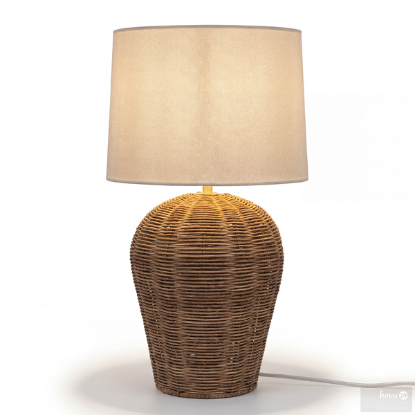 Tischleuchte Basra - Leinen / Rattan - 1-flammig