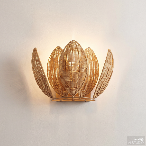 Wandleuchte ZYMOR - Rattan / Eisen - 1-flammig