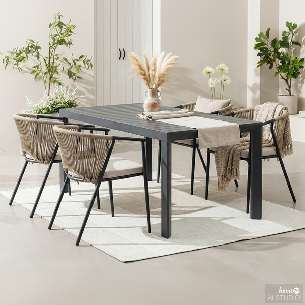 Gartenstuhl Arin 4er-Set - Eisen / Webstoff - Schwarz / Beige